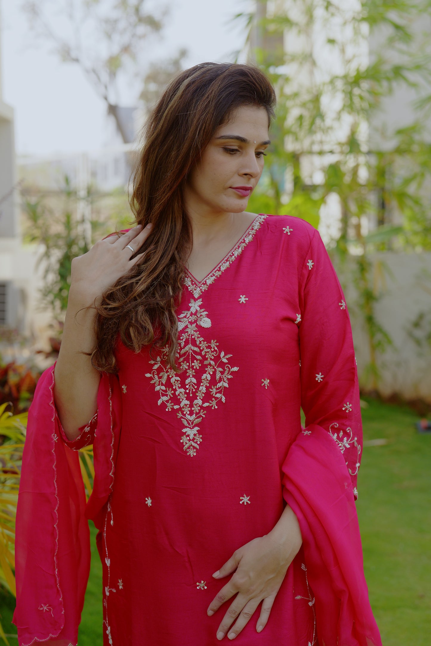 Rani pink sequence hand embroidered Set