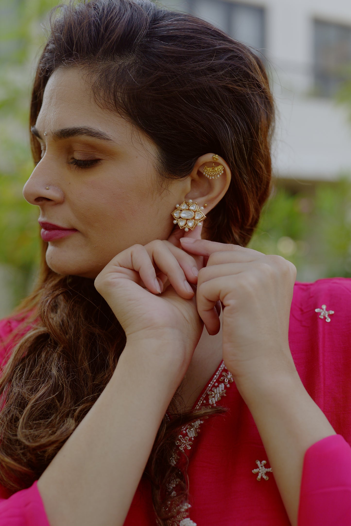 Gold oversized floral beauties embellished with real kundan
