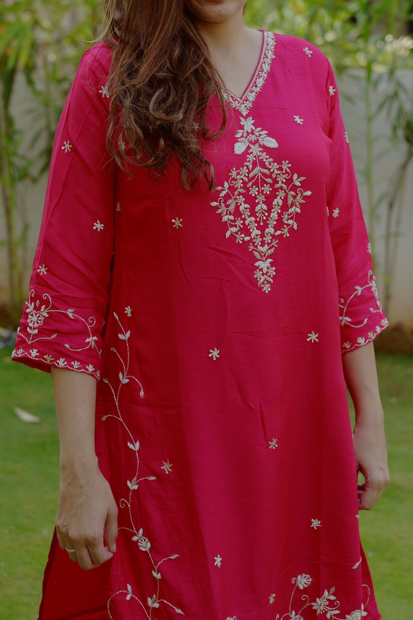 Rani pink sequence hand embroidered Set