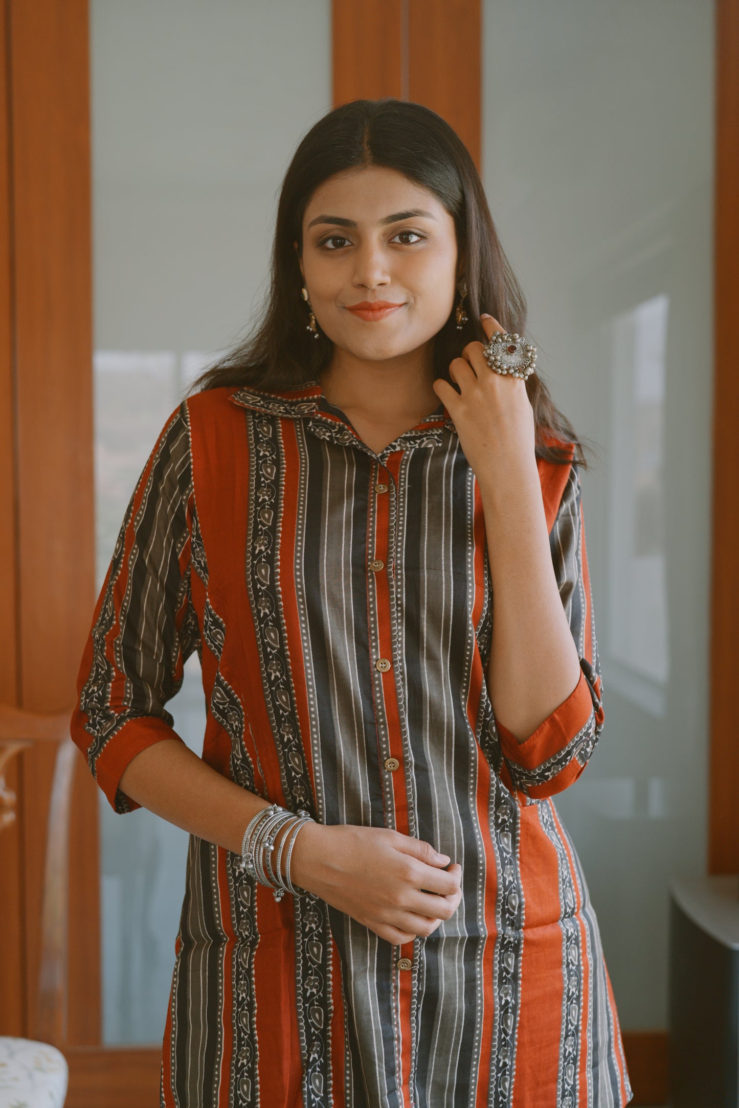 Burnt Red & Black tunic