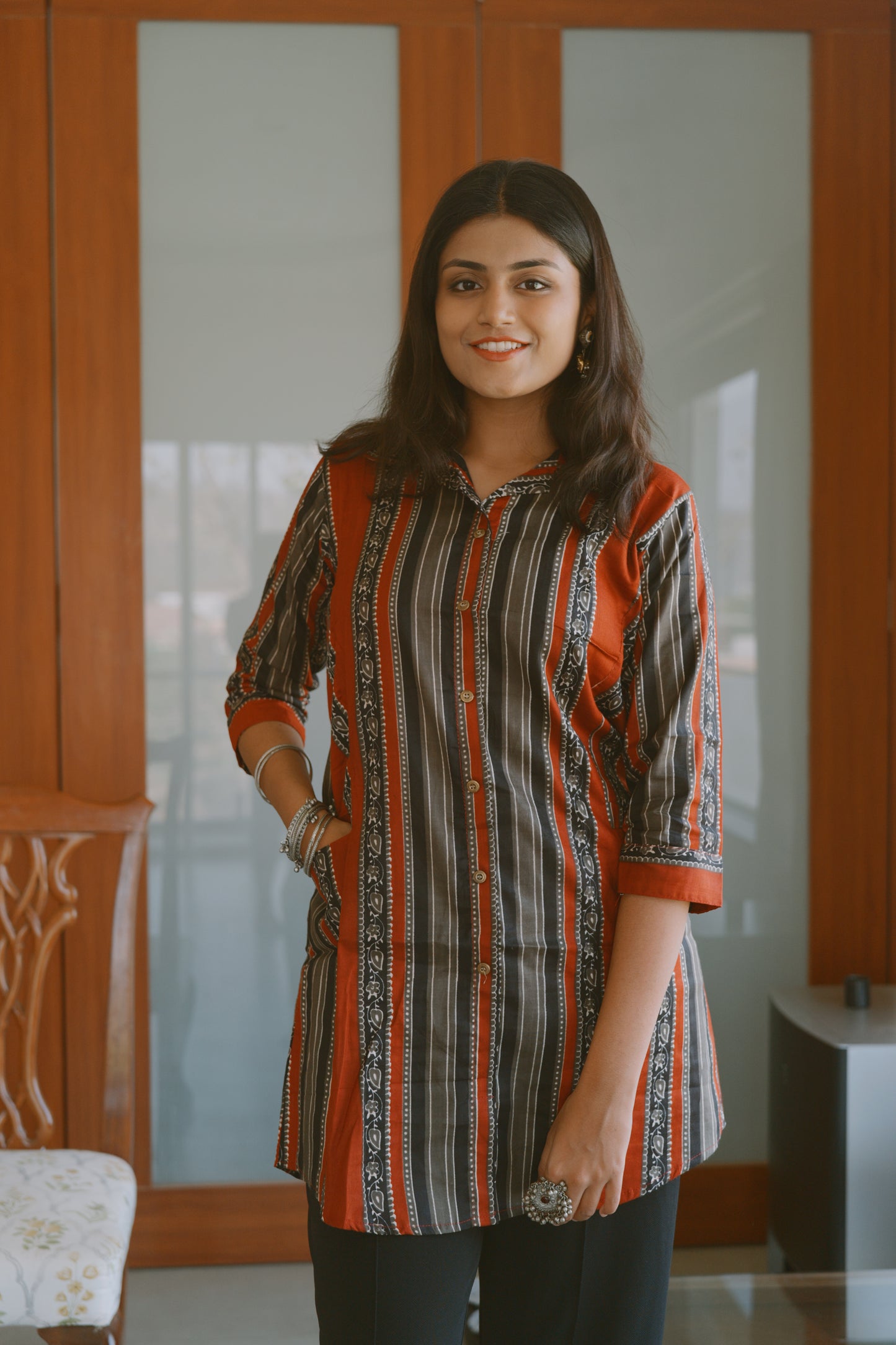 Burnt Red & Black tunic