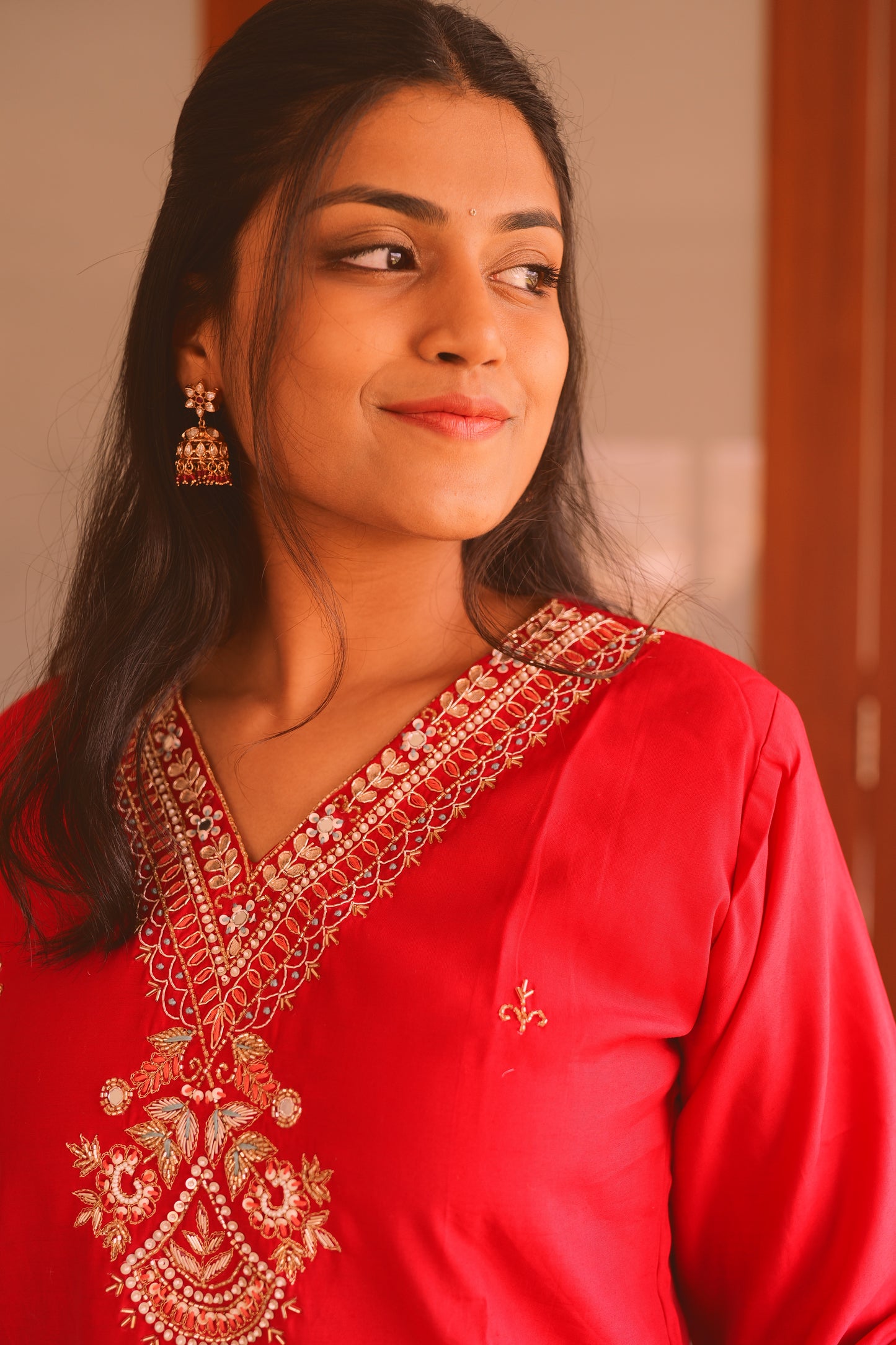 South style royal red kundan jhumkis