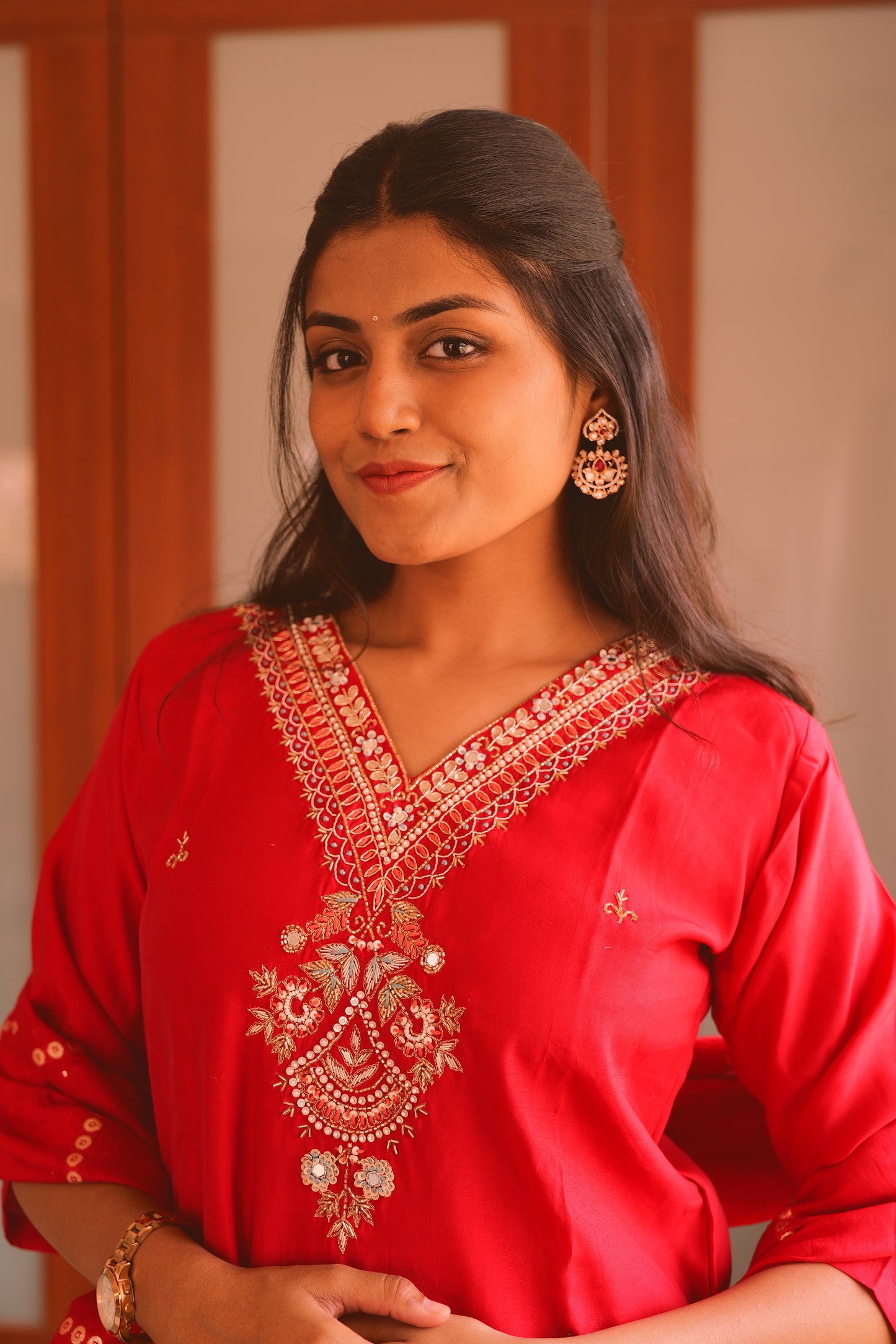 Mid sized Statement earrings in real Kundan and royal ruby red stone.