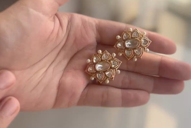 Gold oversized floral beauties embellished with real kundan