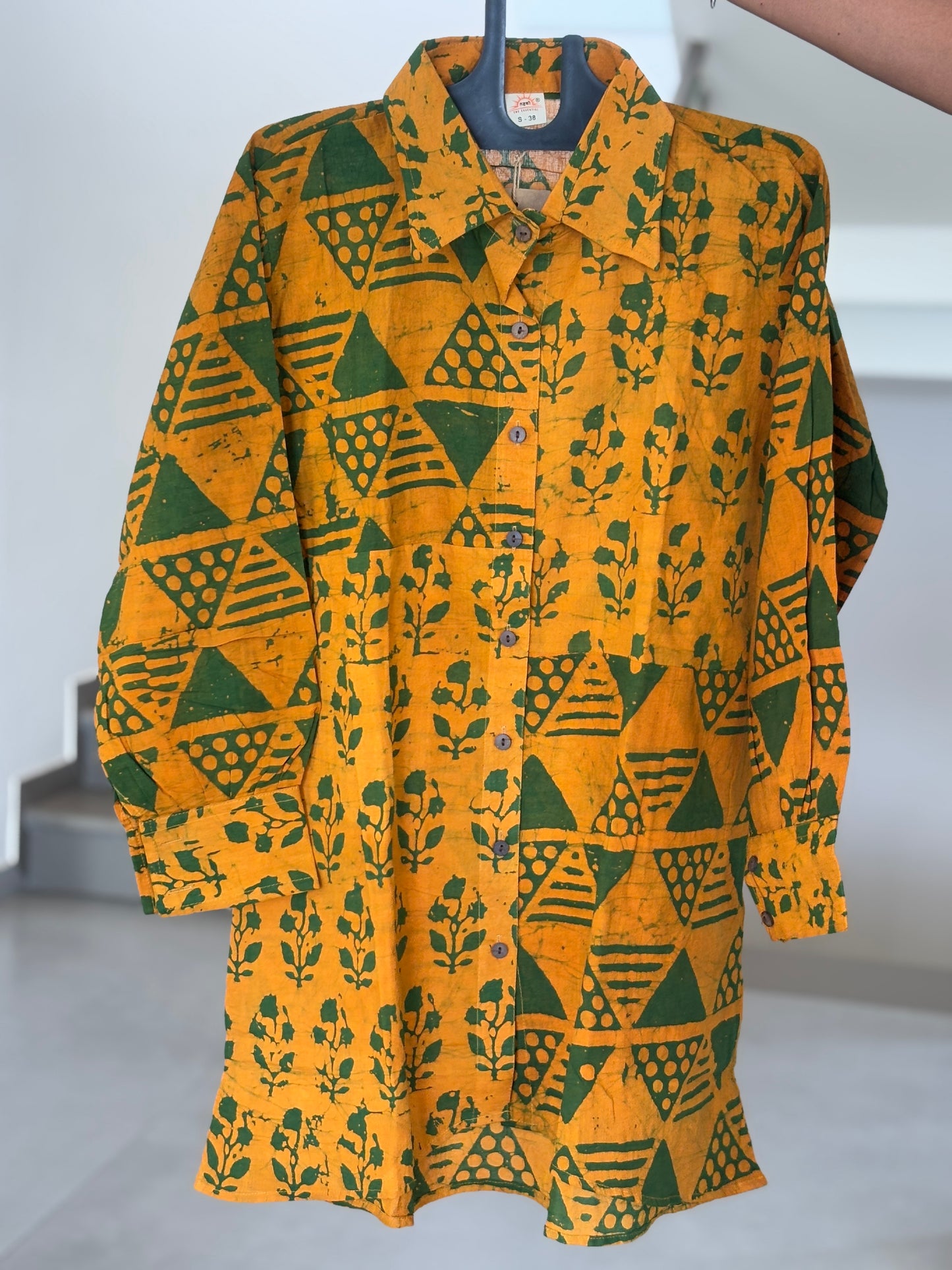 Classic Ajrak Cotton Shirt With Elegant Blockprint Detailing.