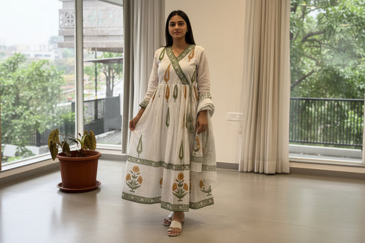 Blockprint cotton Angarakha Kurta Set