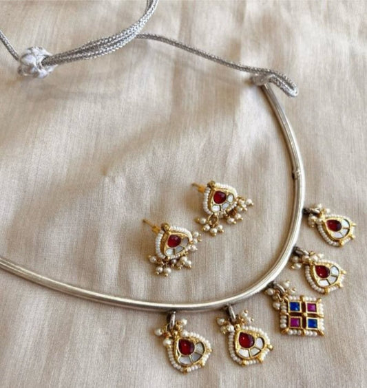 Manali : Pachi Kundan adjustable Hasli (Pink-Blue)