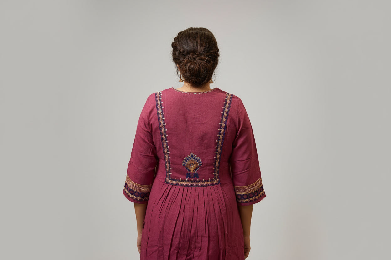 Mauve flower embroidered kurta pant set