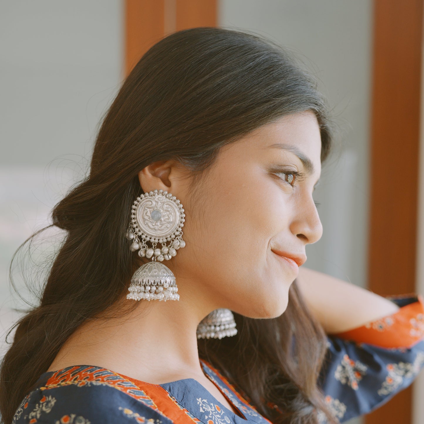 White metal finish light jhumkas with ghungroo