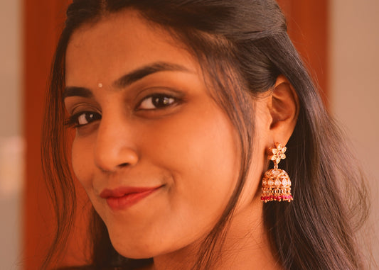 South style royal red  kundan jhumkis