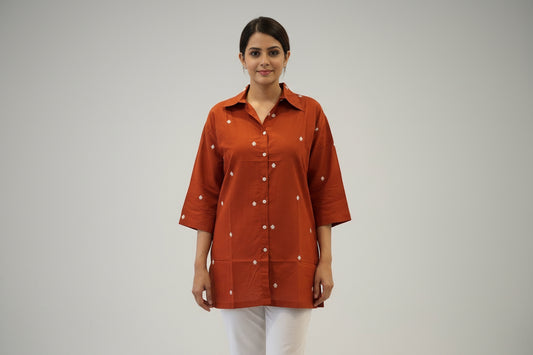 Rust orange embroidered shirt