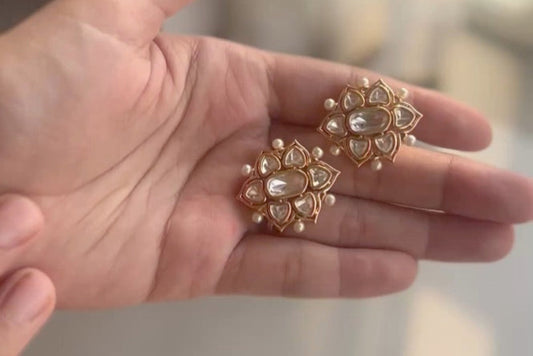 Gold oversized floral beauties embellished with real kundan